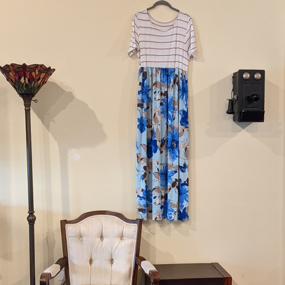 Stripe Floral Maxi Dress